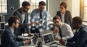 business data security, cyber threats, office teamwork