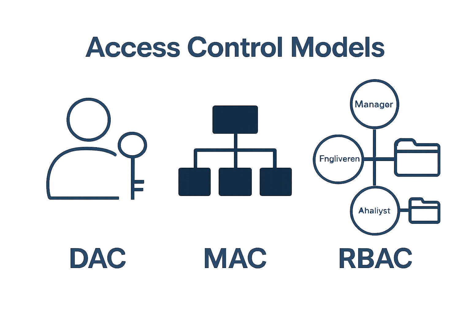 Infographic comparing DAC, MAC, and RBAC access control models