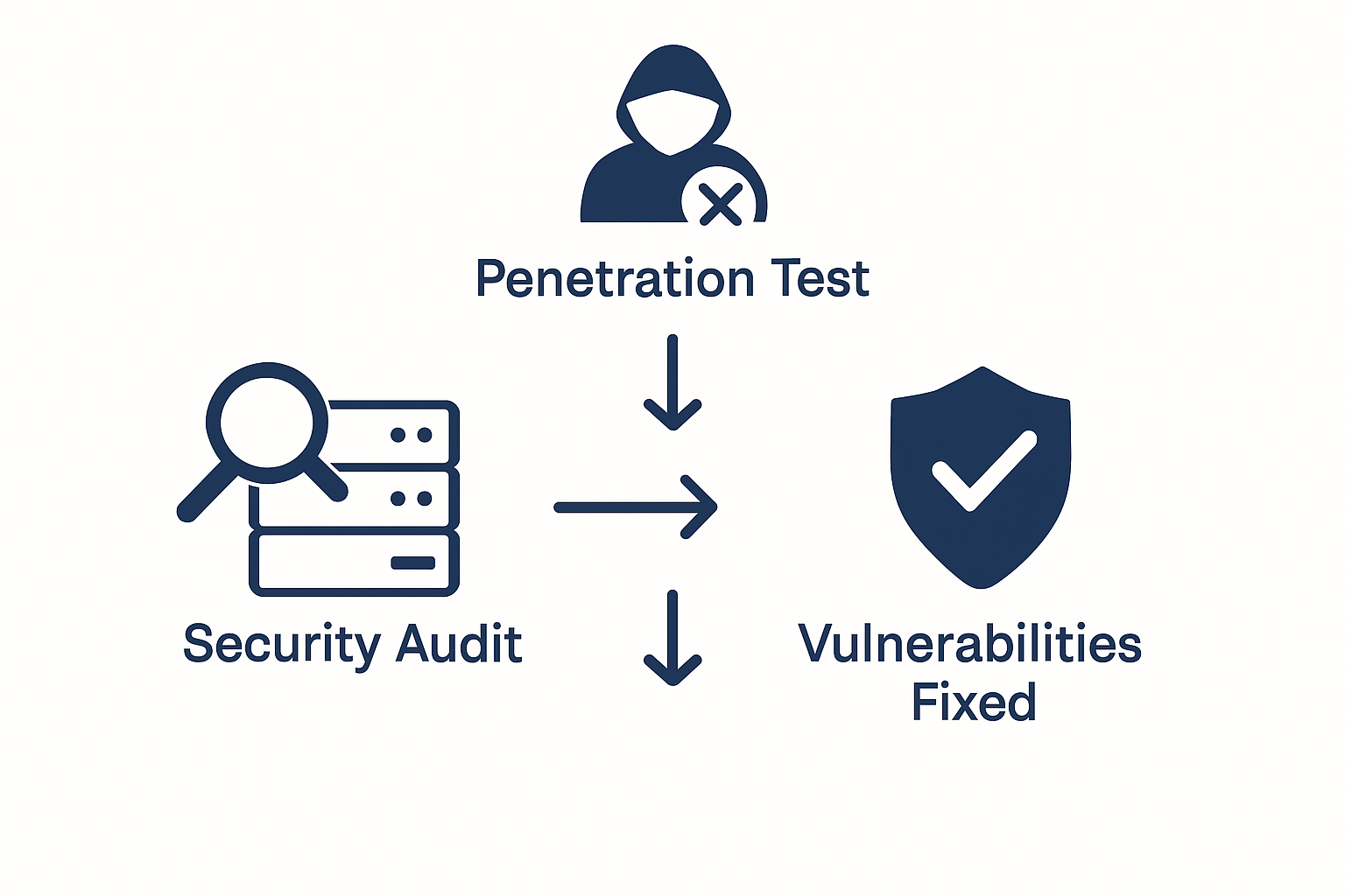 Infographic of audit, penetration test, and fixing vulnerabilities steps