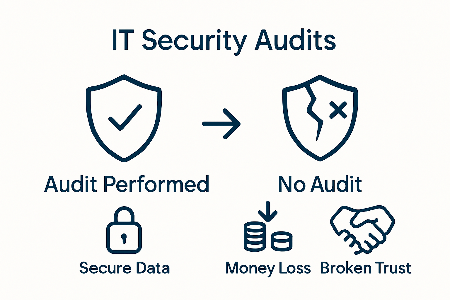Infographic comparing business risks with and without IT security audit