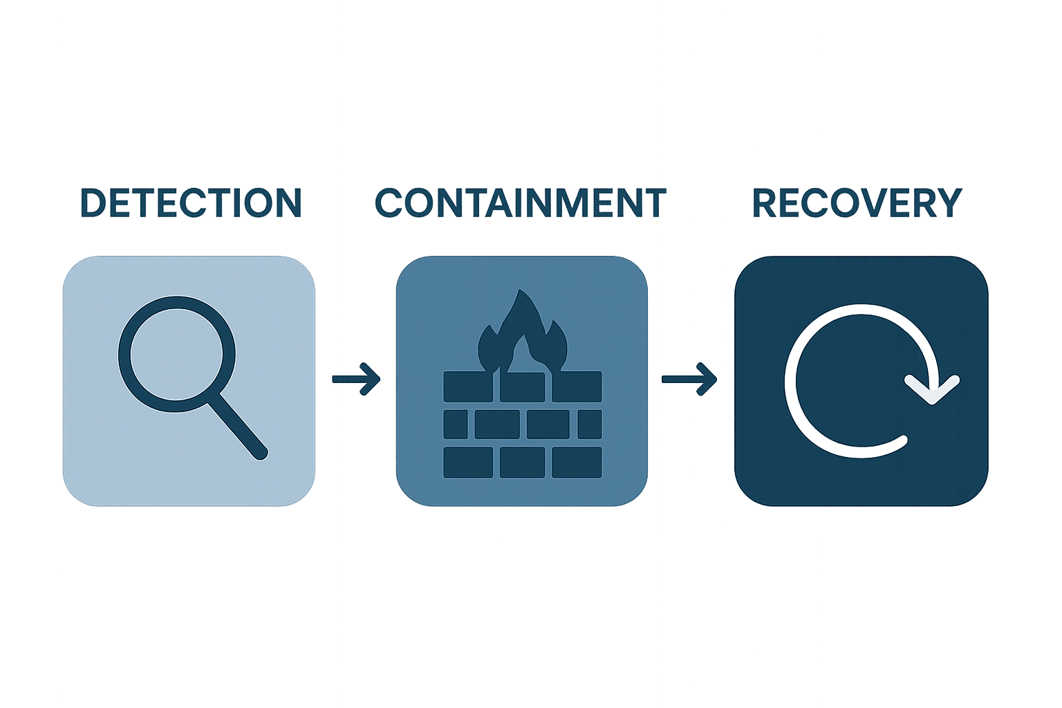 Simple infographic showing detection, containment, recovery phases