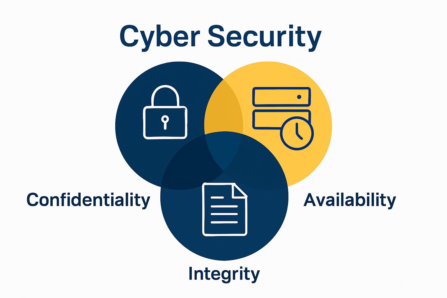 Diagram showing Confidentiality, Integrity, and Availability as core security principles