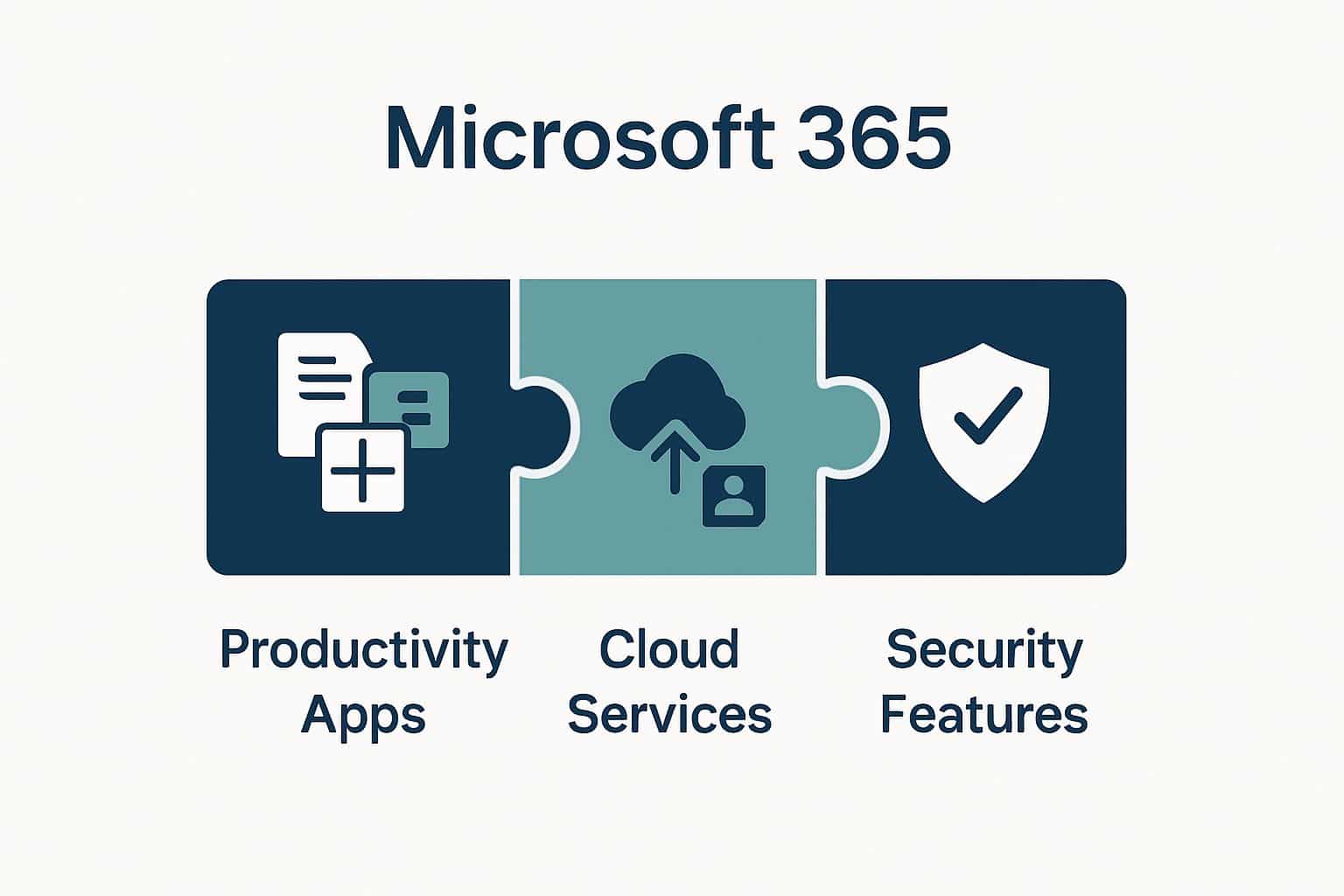 Three puzzle piece icons showing apps, cloud, and security