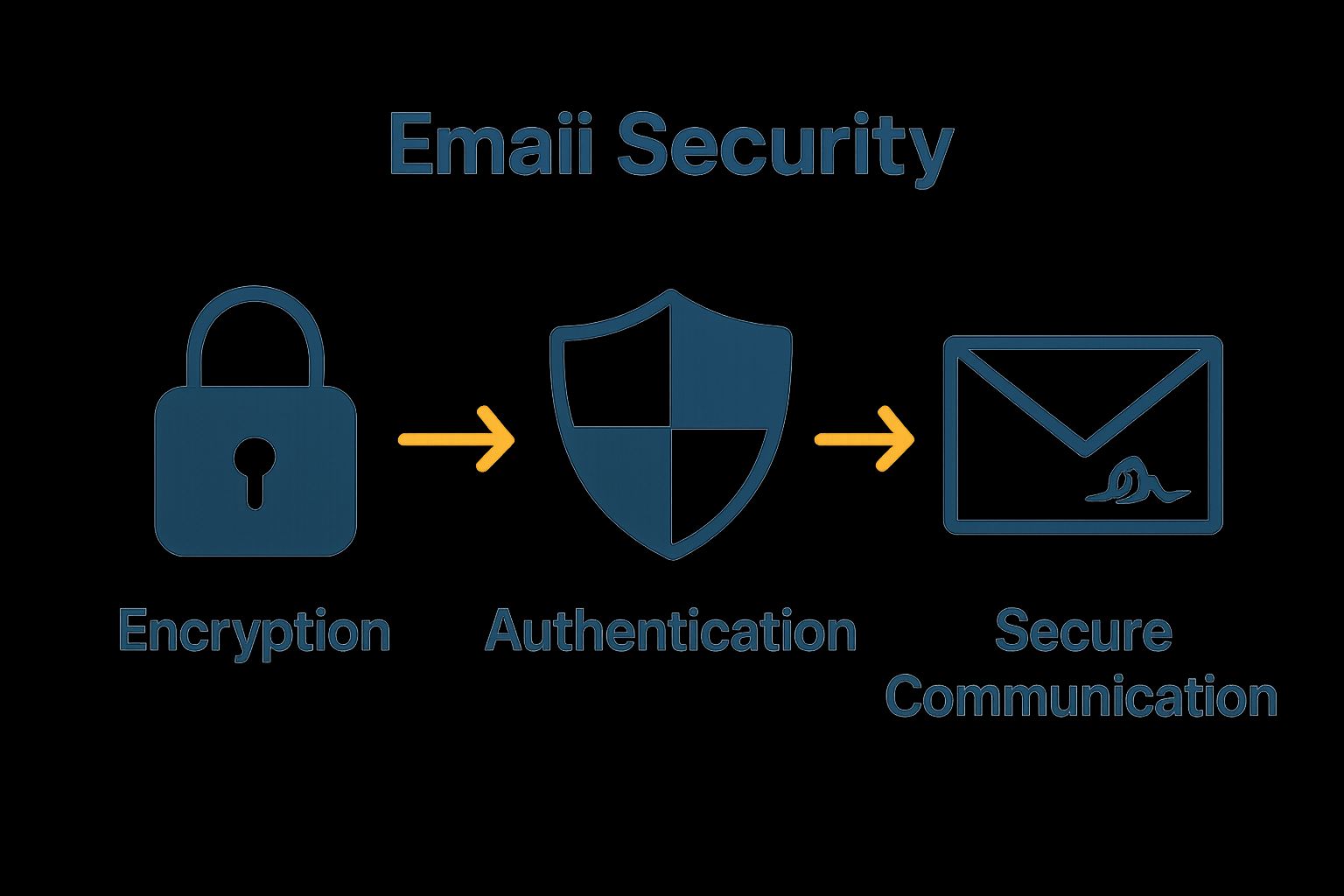 Infographic showing encryption, authentication, and secure email icons connected