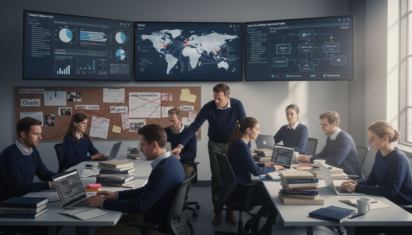 Security analysts monitoring SaaS threat alerts