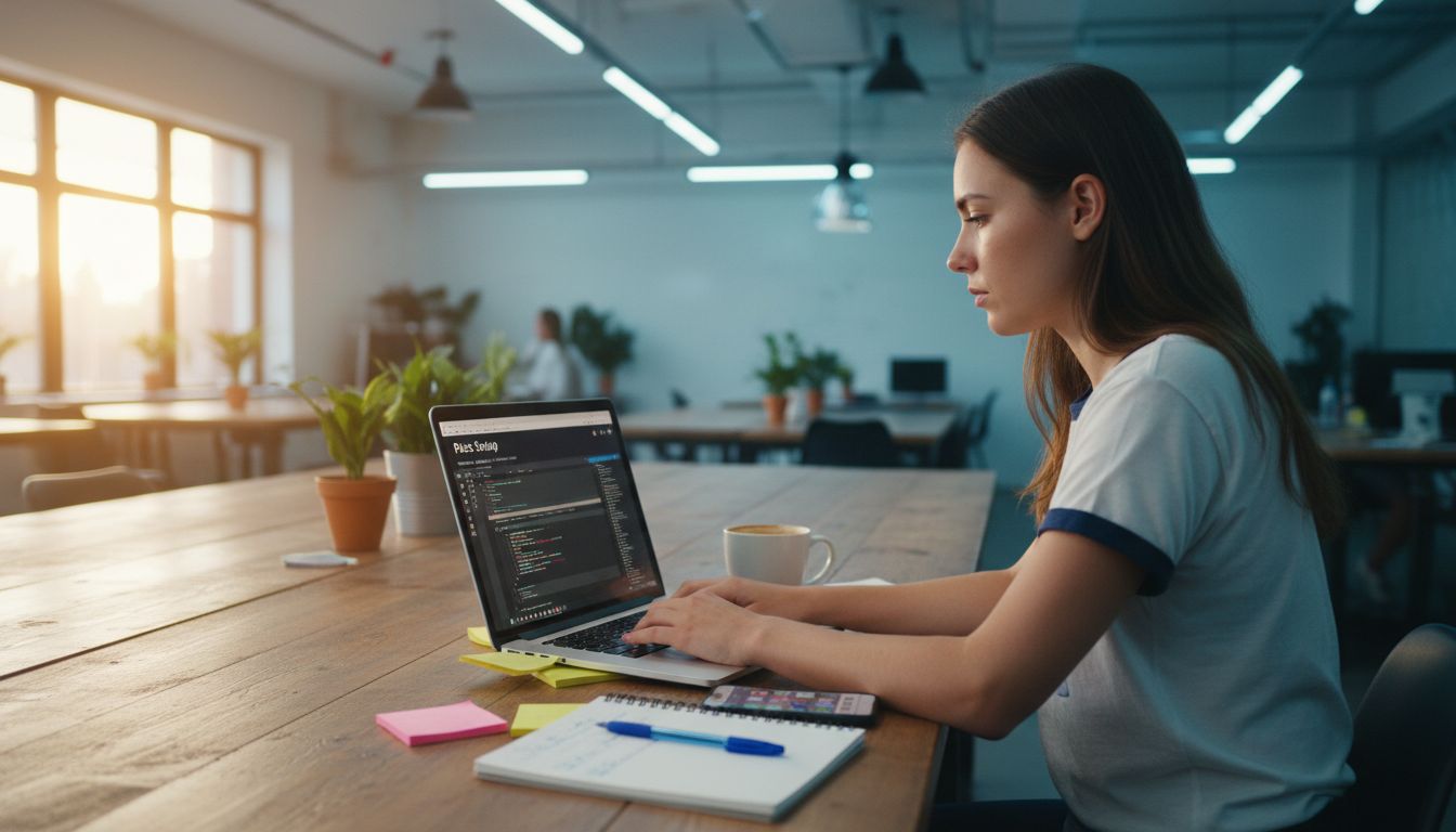 Developer programming in coworking space