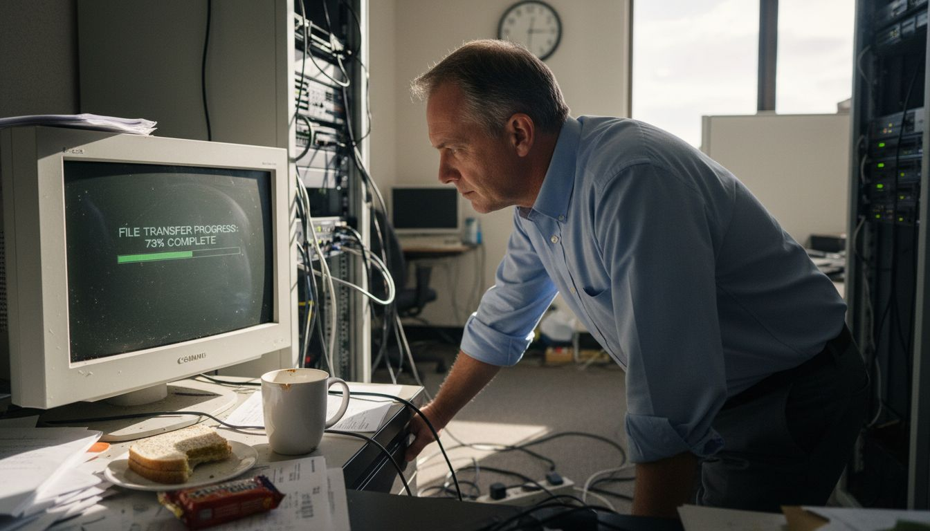 IT manager monitors cloud data transfer