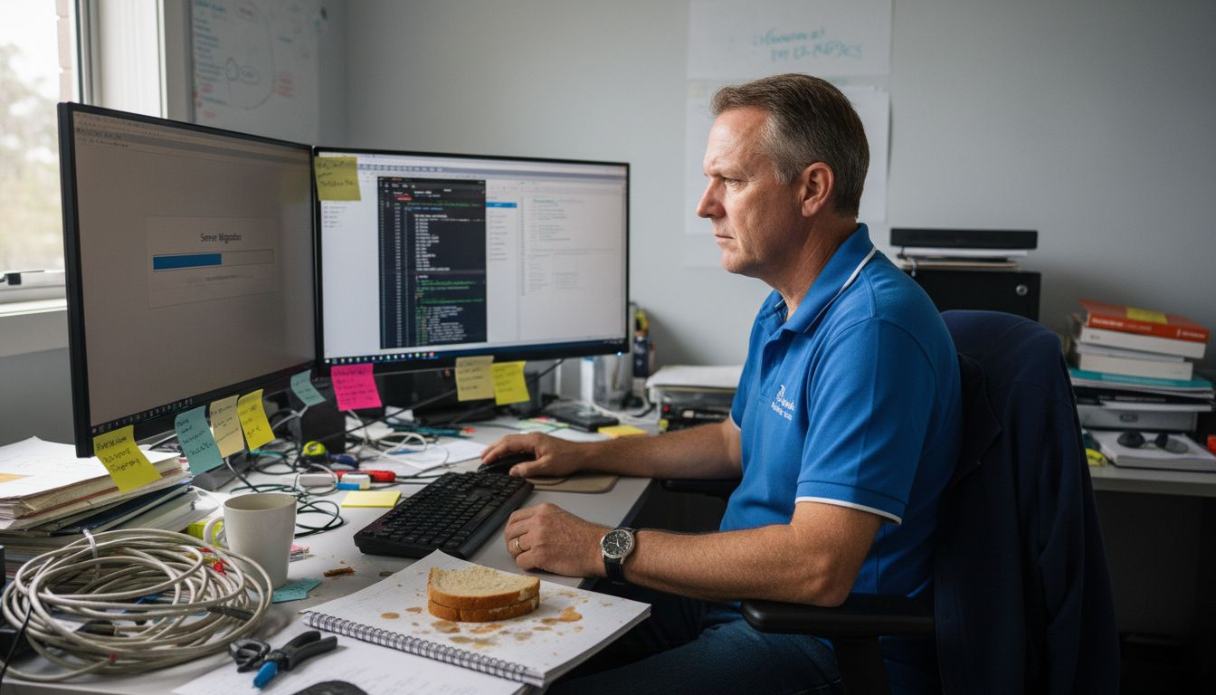 IT manager updating cloud migration progress