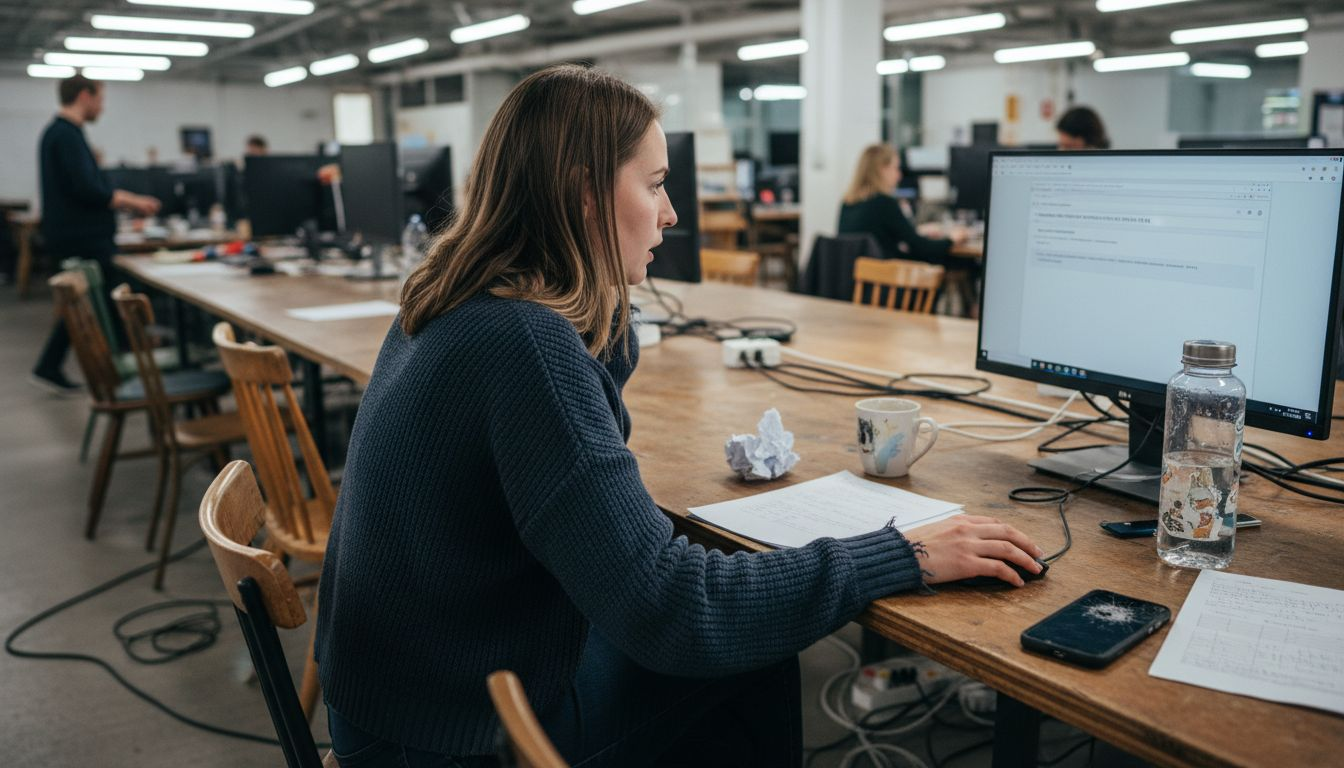 Employee reading suspicious phishing email