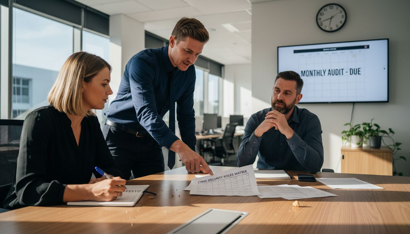 Team reviewing cyber security responsibility matrix
