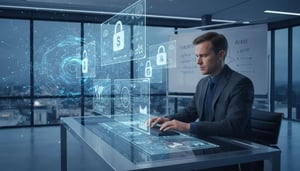 Cloud security expert in high-tech office