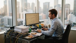 IT specialist reviews security assessment in office