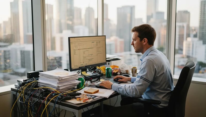 IT specialist reviews security assessment in office