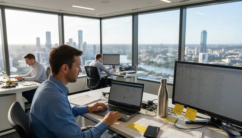IT manager reviewing endpoint security in Brisbane office