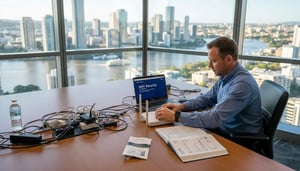 IT manager configures WiFi in Brisbane office