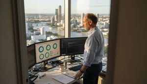 IT manager reviewing network security dashboard