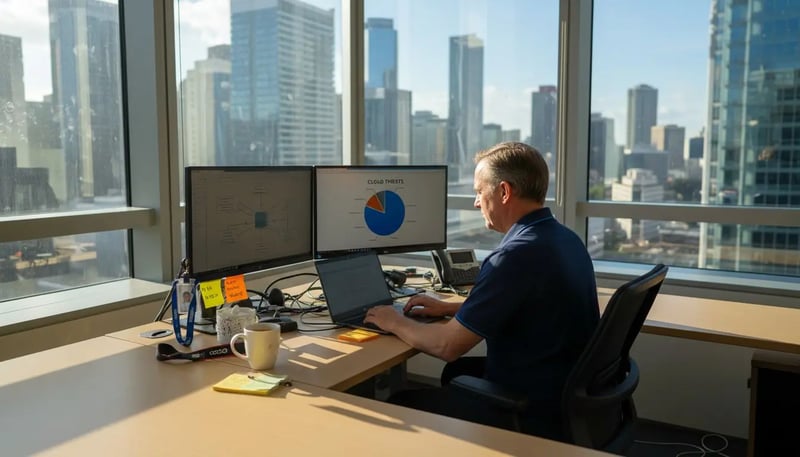 IT manager working on cloud security tasks
