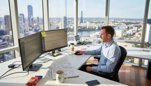 IT manager monitoring cyber security in Brisbane office
