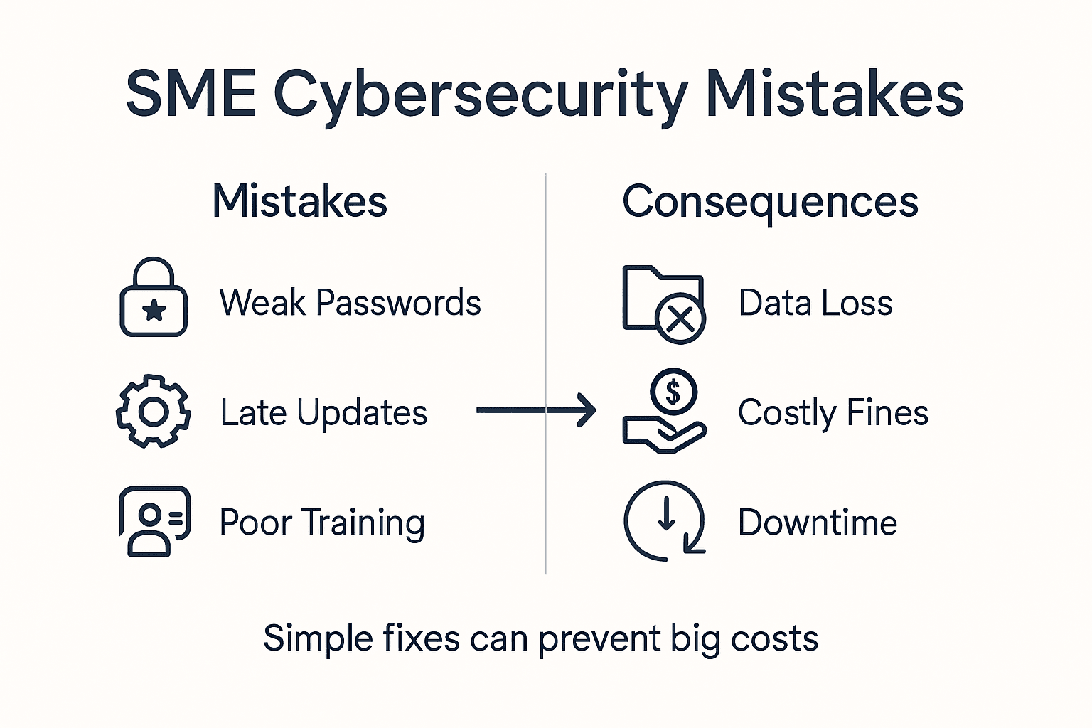 Infographic showing cyber mistakes and results for SMEs
