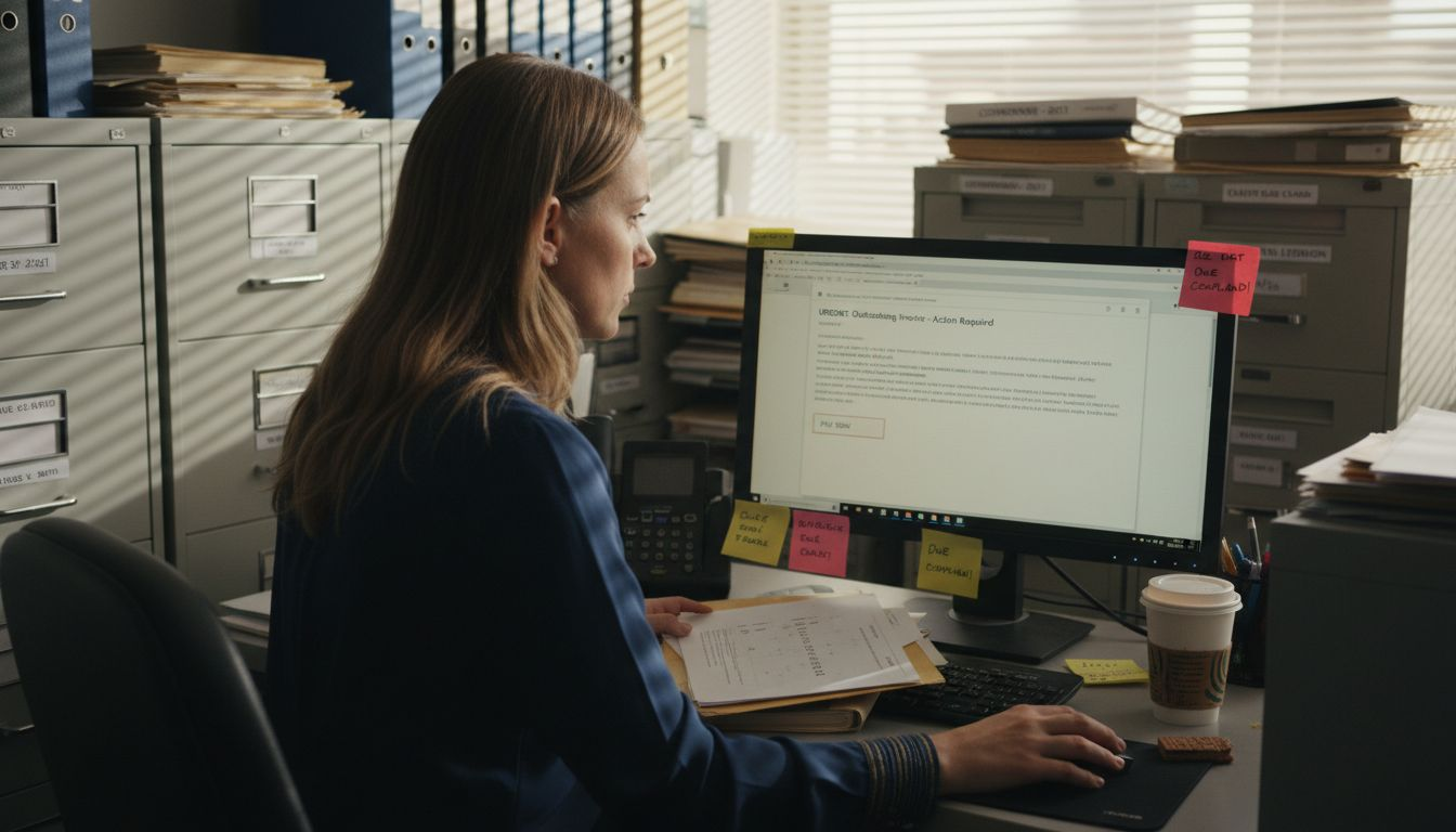 Paralegal spots suspicious email at workstation