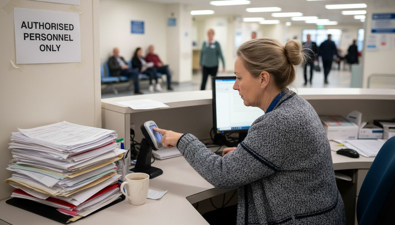 Nurse using secure access terminal