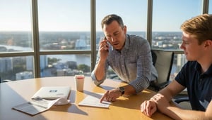 IT manager discusses cybersecurity in Brisbane office