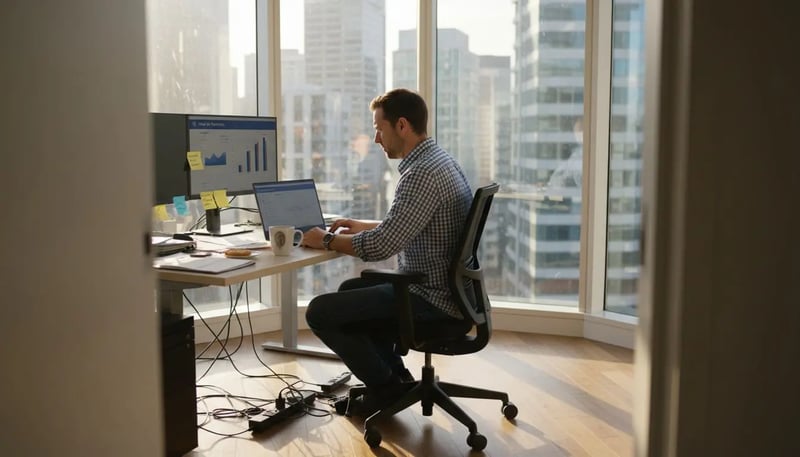 IT consultant securing client data in office