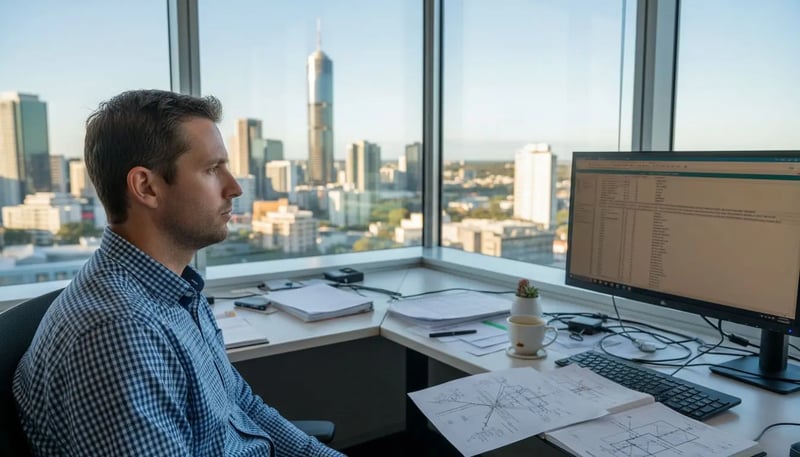 Network security expert at Brisbane office desk