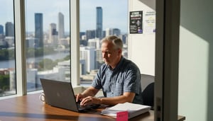 Brisbane office IT manager reviews cybersecurity