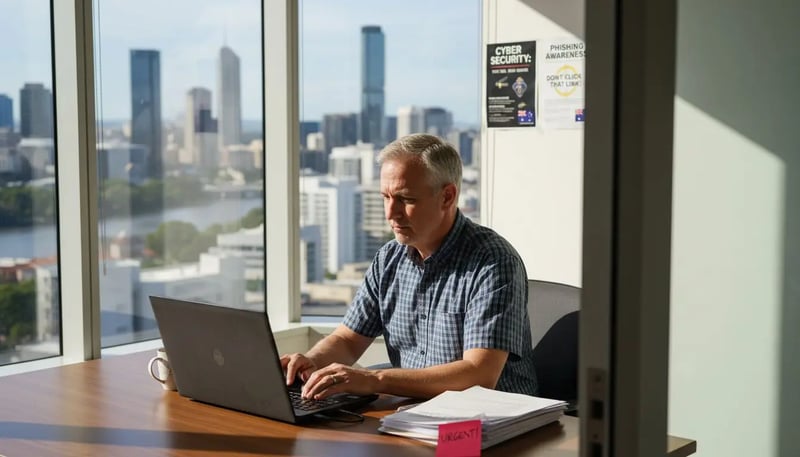 Brisbane office IT manager reviews cybersecurity