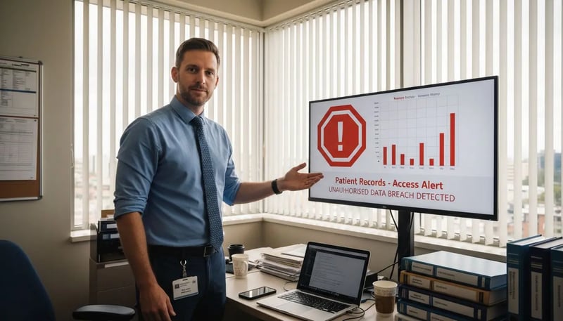 IT manager discussing data protection dashboard