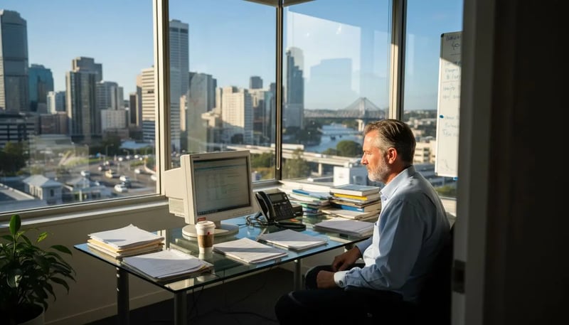 Brisbane business owner working at desk
