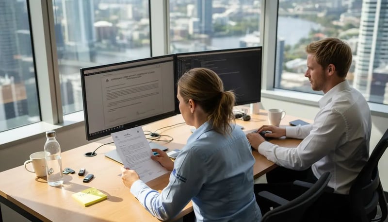Cybersecurity team reviewing certifications in Brisbane office
