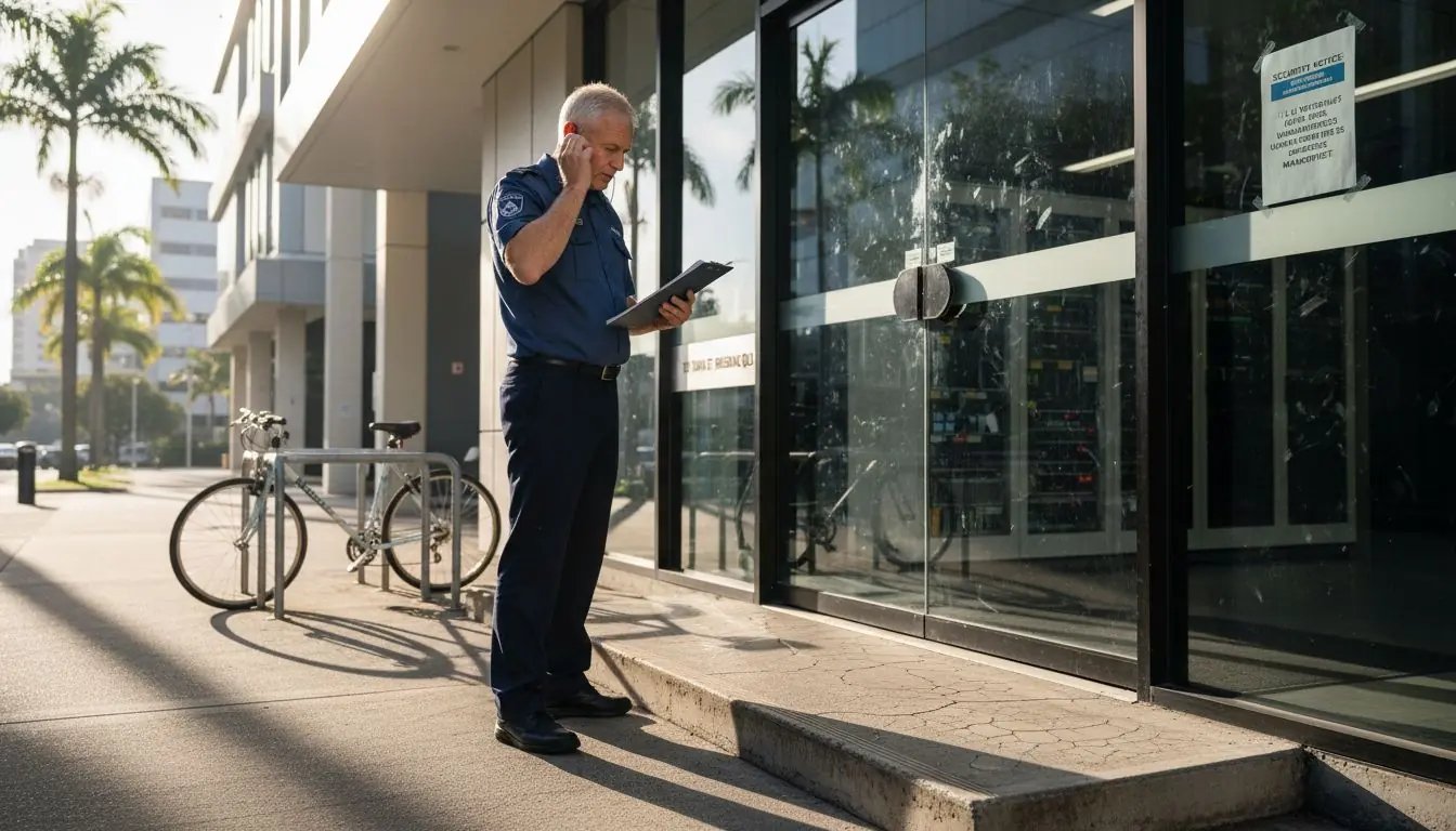 Data centre entrance with security officer in Brisbane