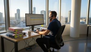 IT support specialist at desk in Brisbane SME office