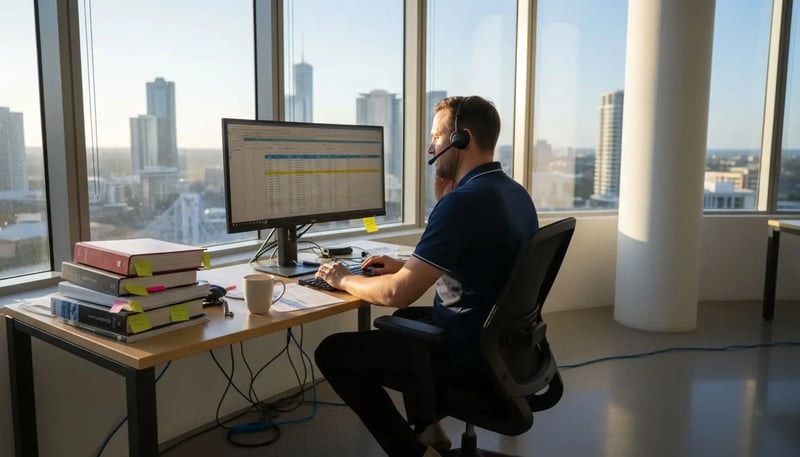 IT support specialist at desk in Brisbane SME office