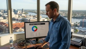 IT specialist updating security settings in office