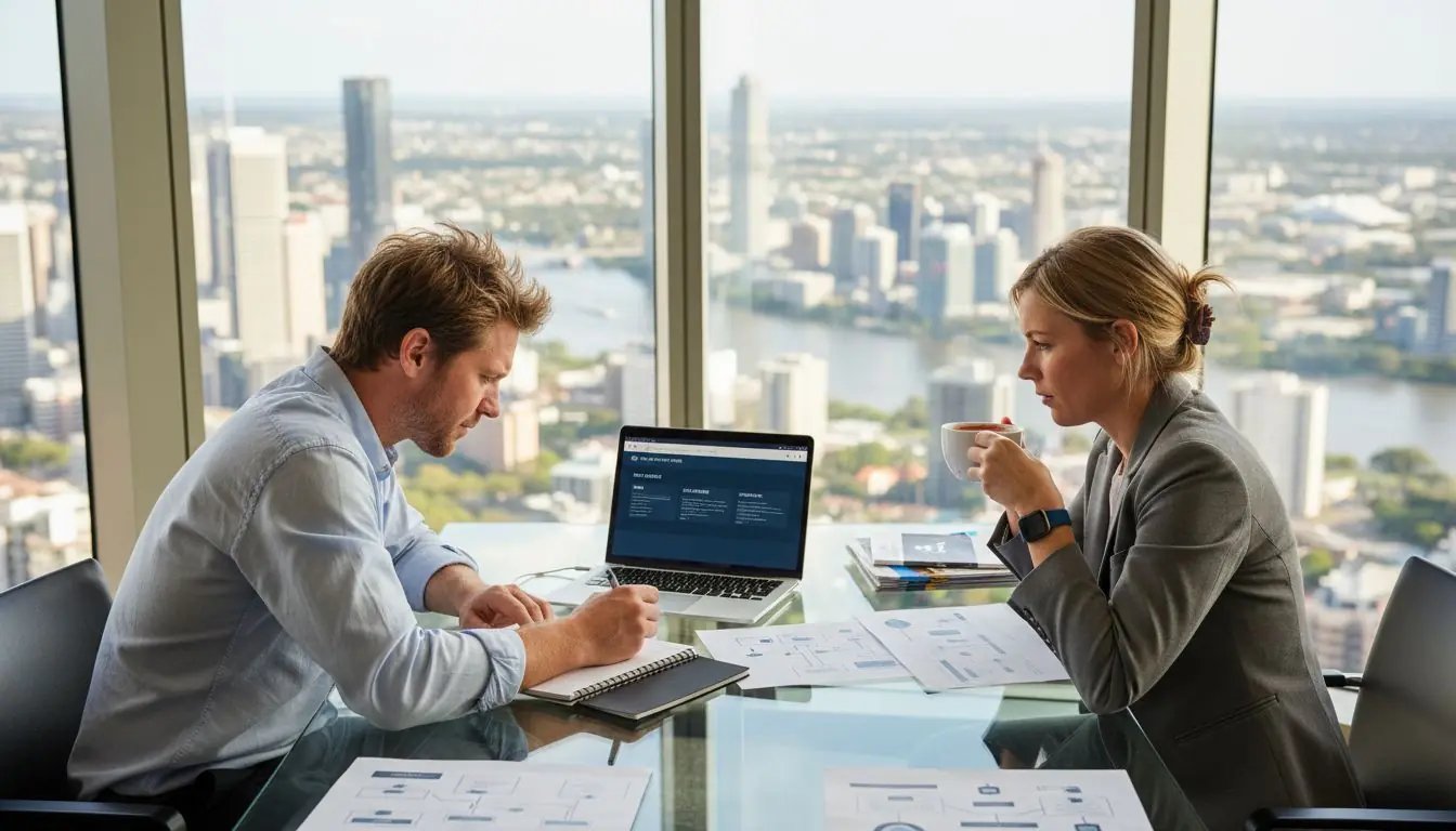 Brisbane SME owners reviewing cloud dashboard