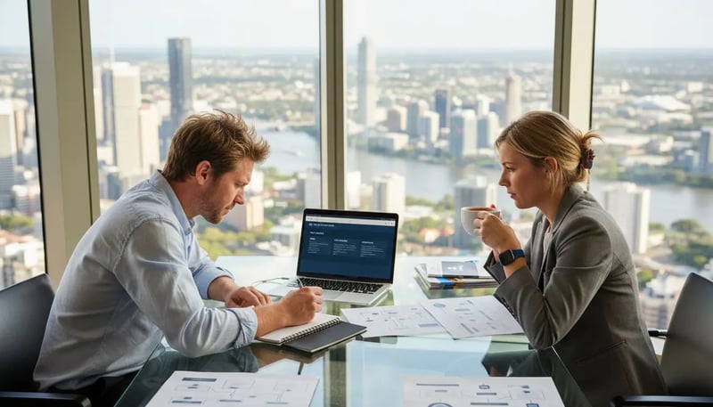 Brisbane SME owners reviewing cloud dashboard