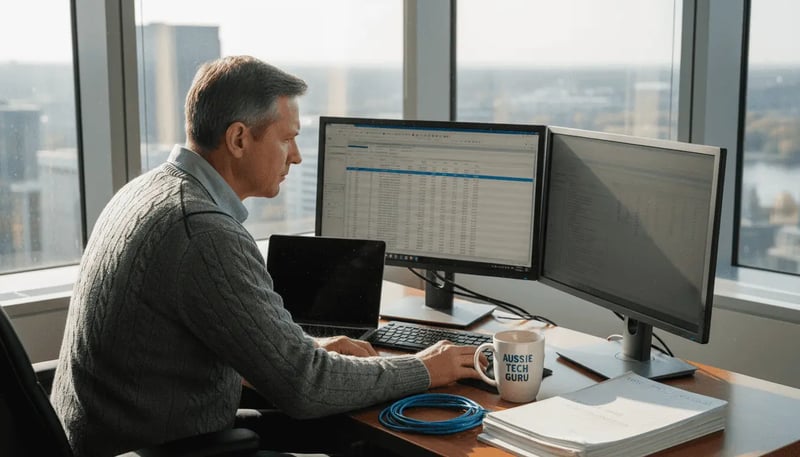 IT manager reviewing services in corner office