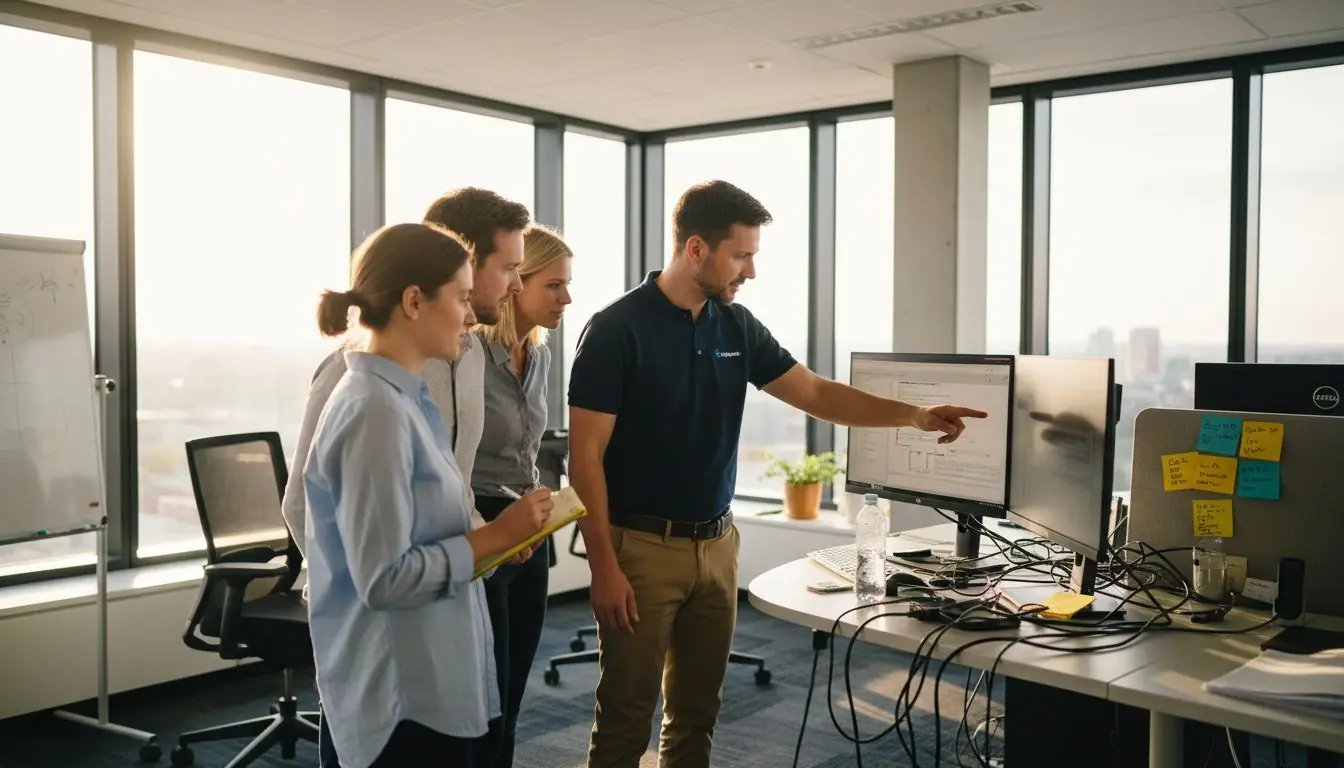 IT support specialist guiding business employees