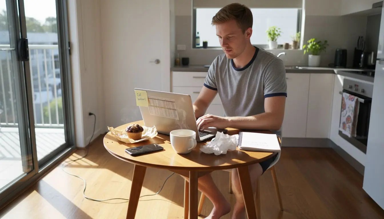 Professional working at home on laptop with coffee