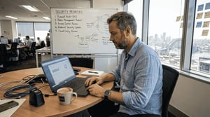 IT manager reviews cloud security dashboard