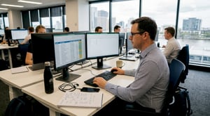 IT specialist reviewing systems in Brisbane office