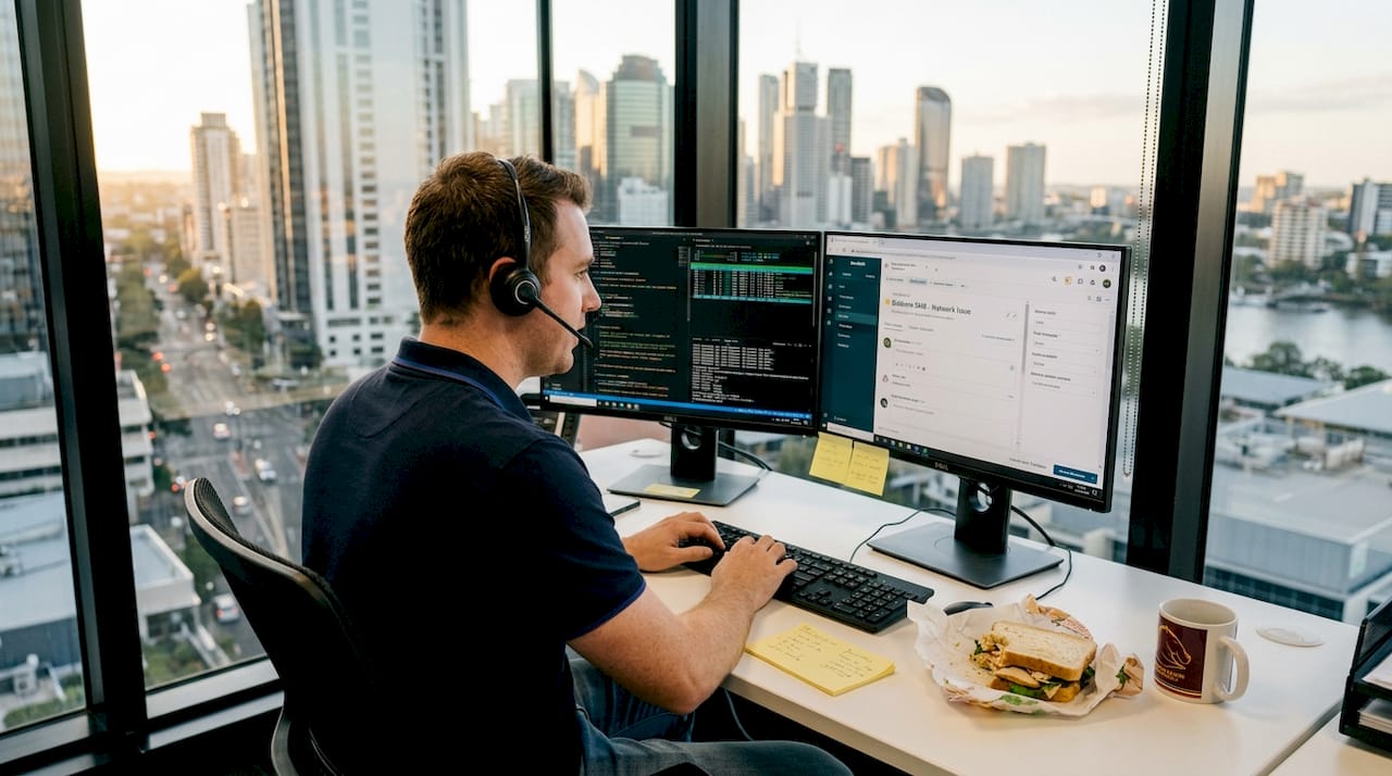 IT technician handling service desk tasks in Brisbane
