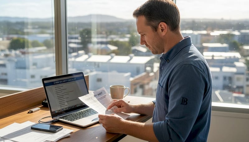 Business owner reviewing data security checklist