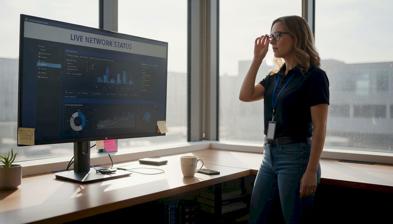 IT manager reviewing monitoring dashboard at office