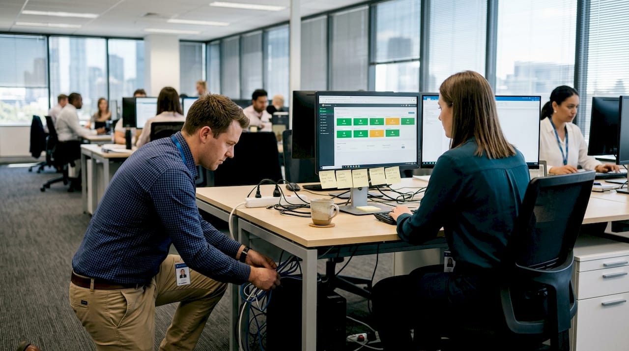 Brisbane IT support team working together