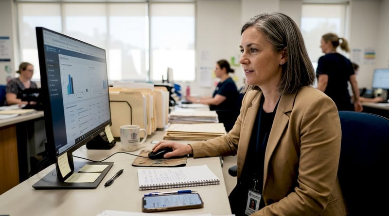 IT manager reviews hospital dashboard workflow