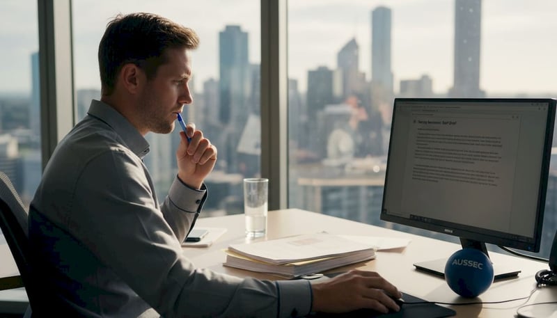 Brisbane office worker reading cyber security email